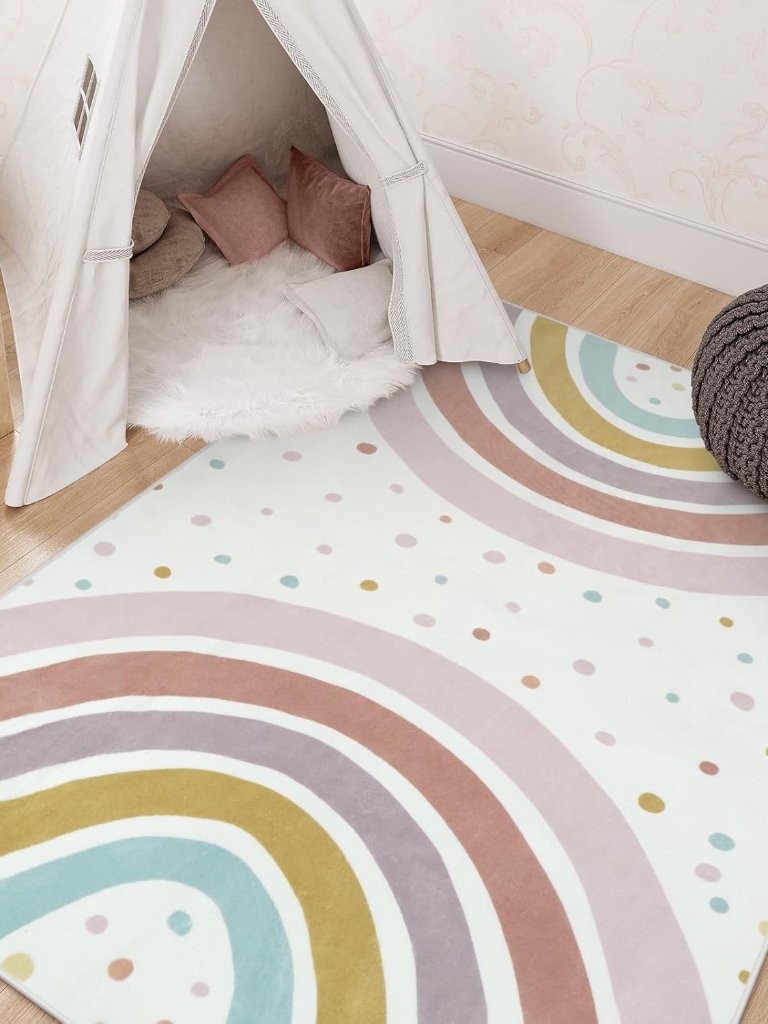Washable Rainbow Rug For Girls Bedroom, Boho Classroom Rug Small 3x5 Area Rugs F